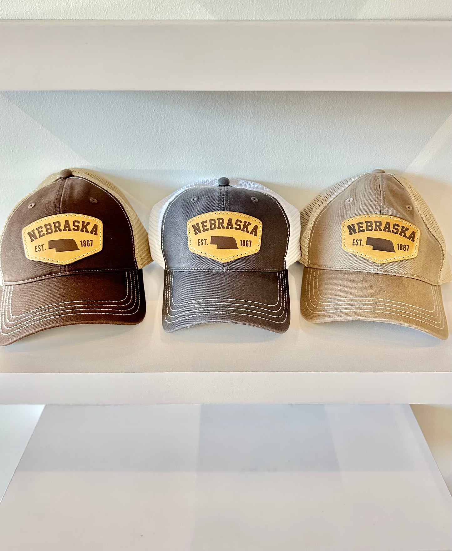 Nebraska Est. 1867 Leather Patch Unstructured Trucker Hat