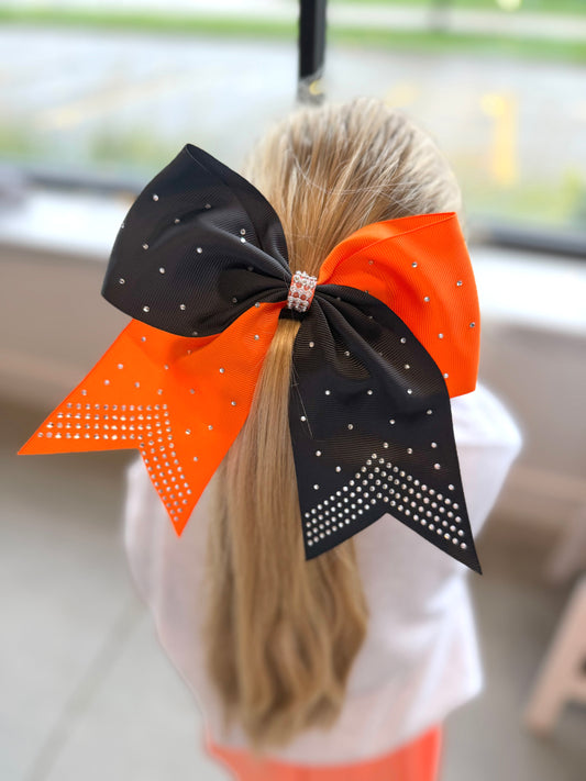 Orange Black Rhinestone Hair Tie Bow