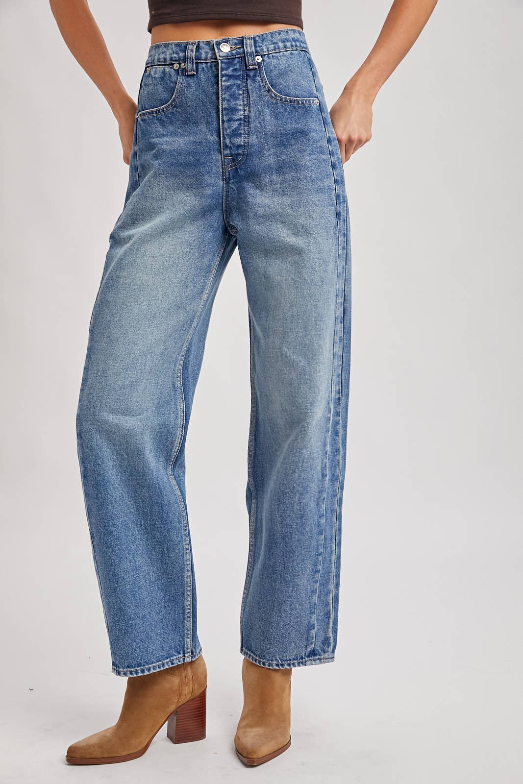 Medium Wash High Rise Straight Jeans