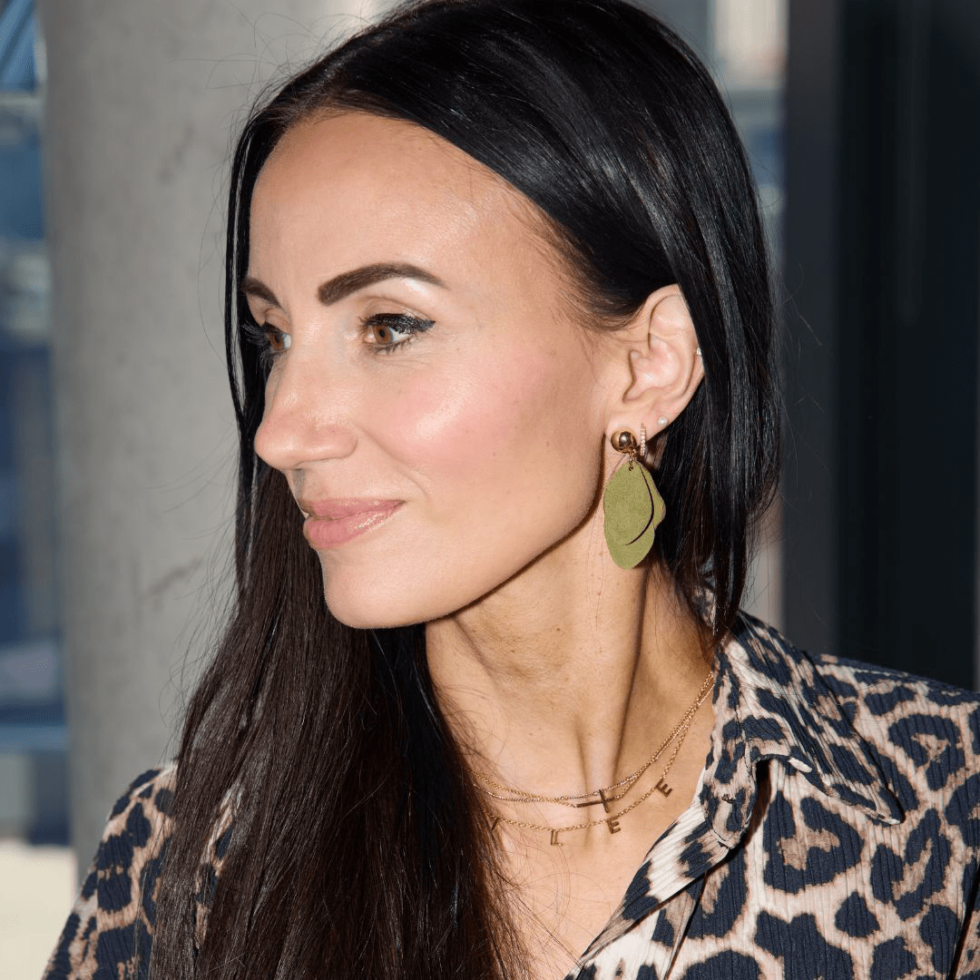 Green Olive Suede Weston Leather Drop Earrings
