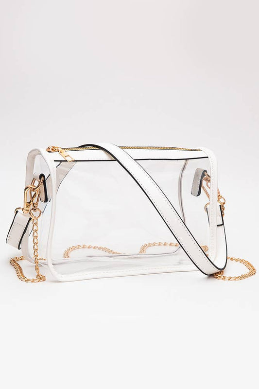 Clear Rectangle Stadium Crossbody Bag: White