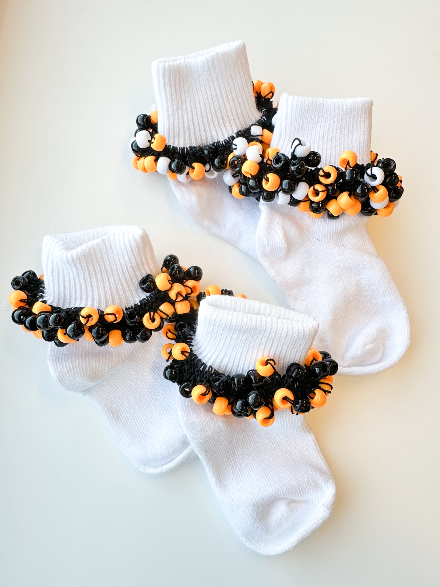 Beaded Toddler/Youth Socks - Orange and Black