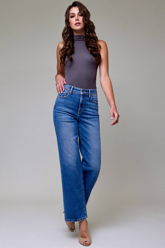Medium Wash Clean Stretch High Rise Classic Straight Jeans