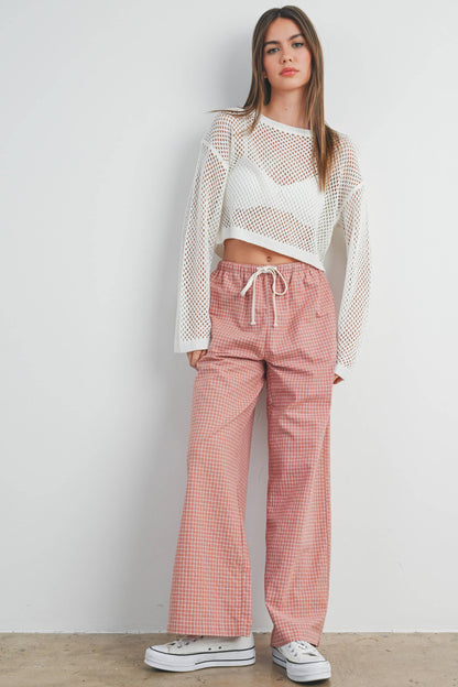 Rose Drawstring Check Pants