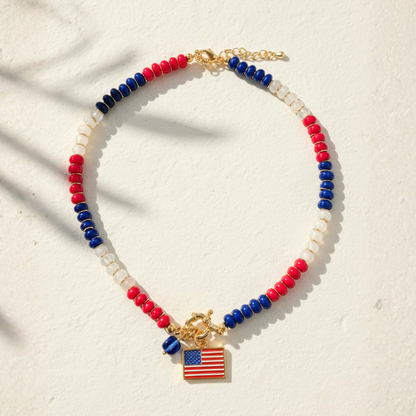 American Flag Beaded Necklace