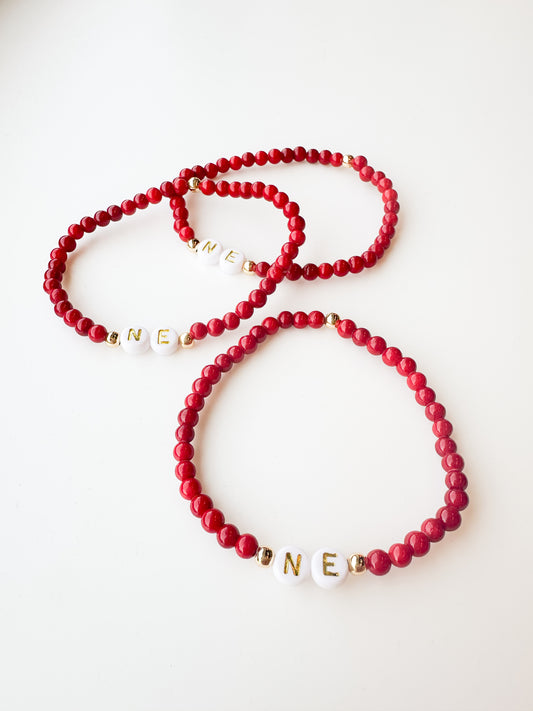 NE Red Beaded Bracelet