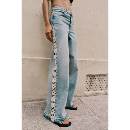 Crochet High Waist Wide Leg Jeans