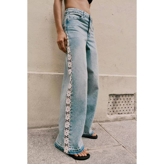 Crochet High Waist Wide Leg Jeans