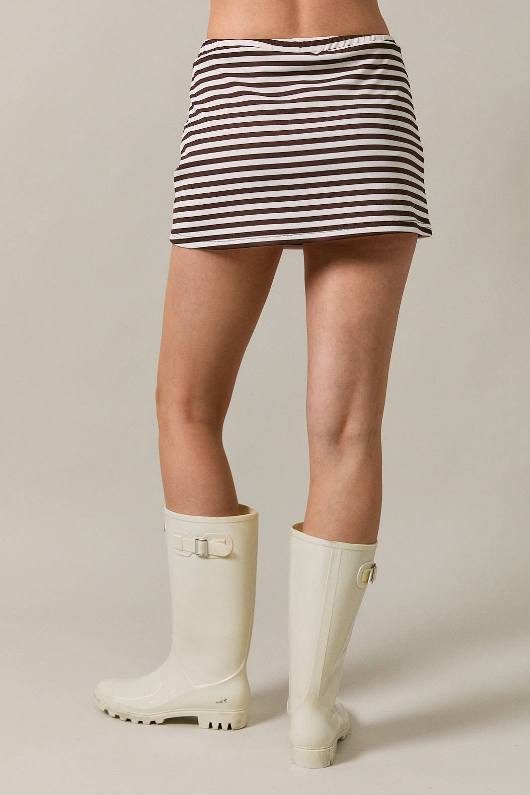Brown Stripe Mid Rise Skort