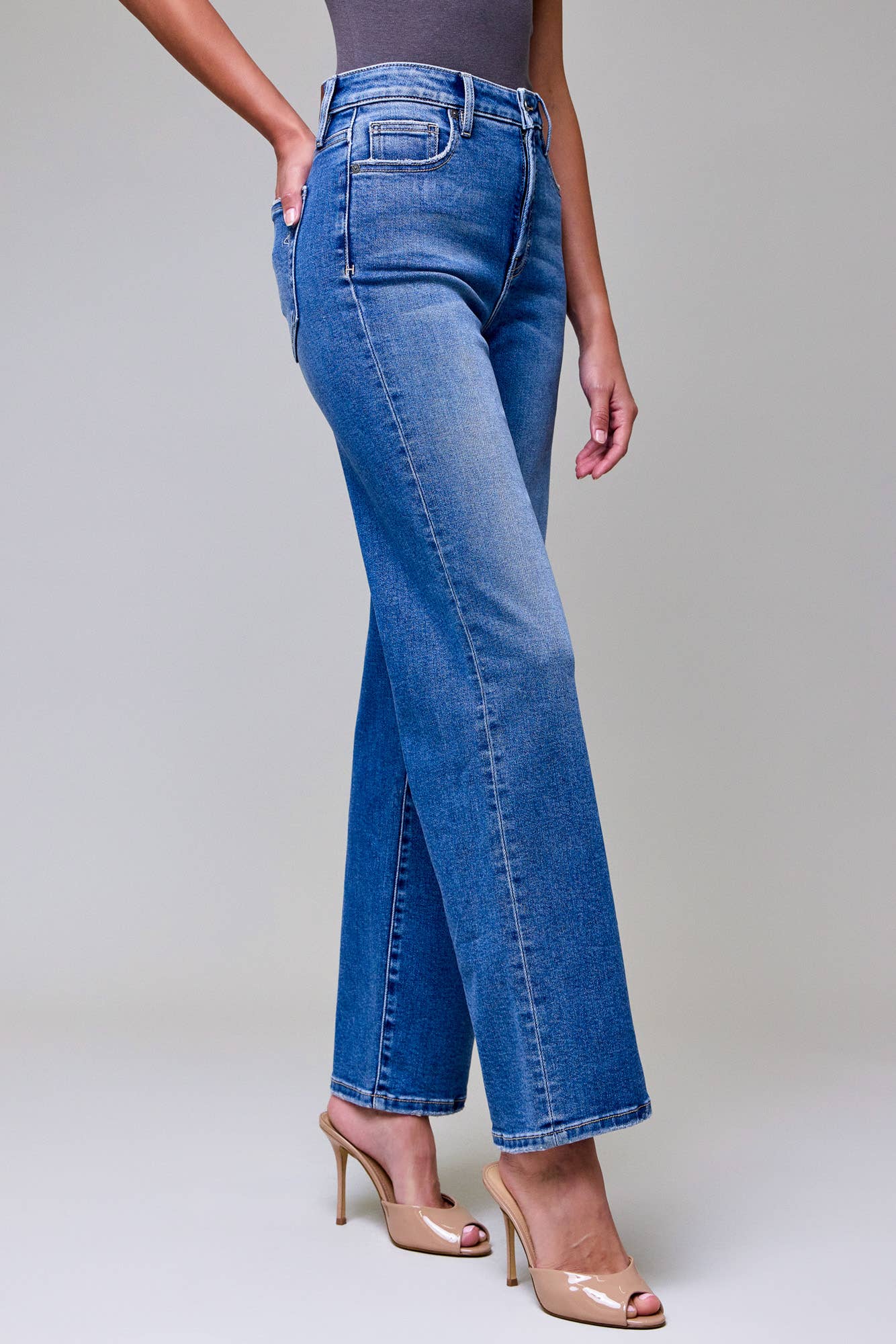 Medium Wash Clean Stretch High Rise Classic Straight Jeans