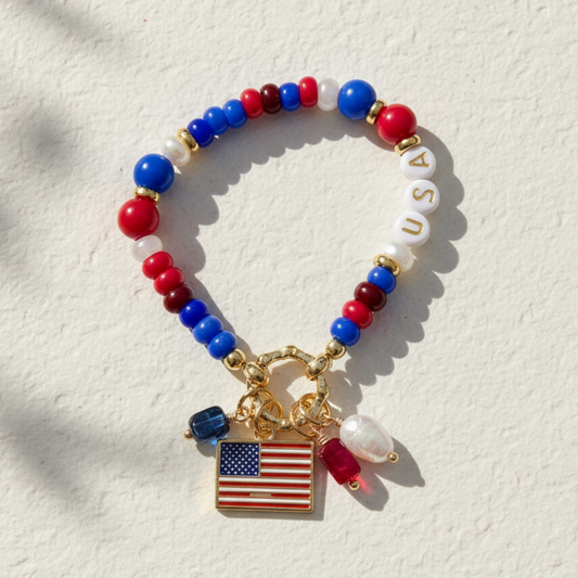 American Flag Beaded Bracelet