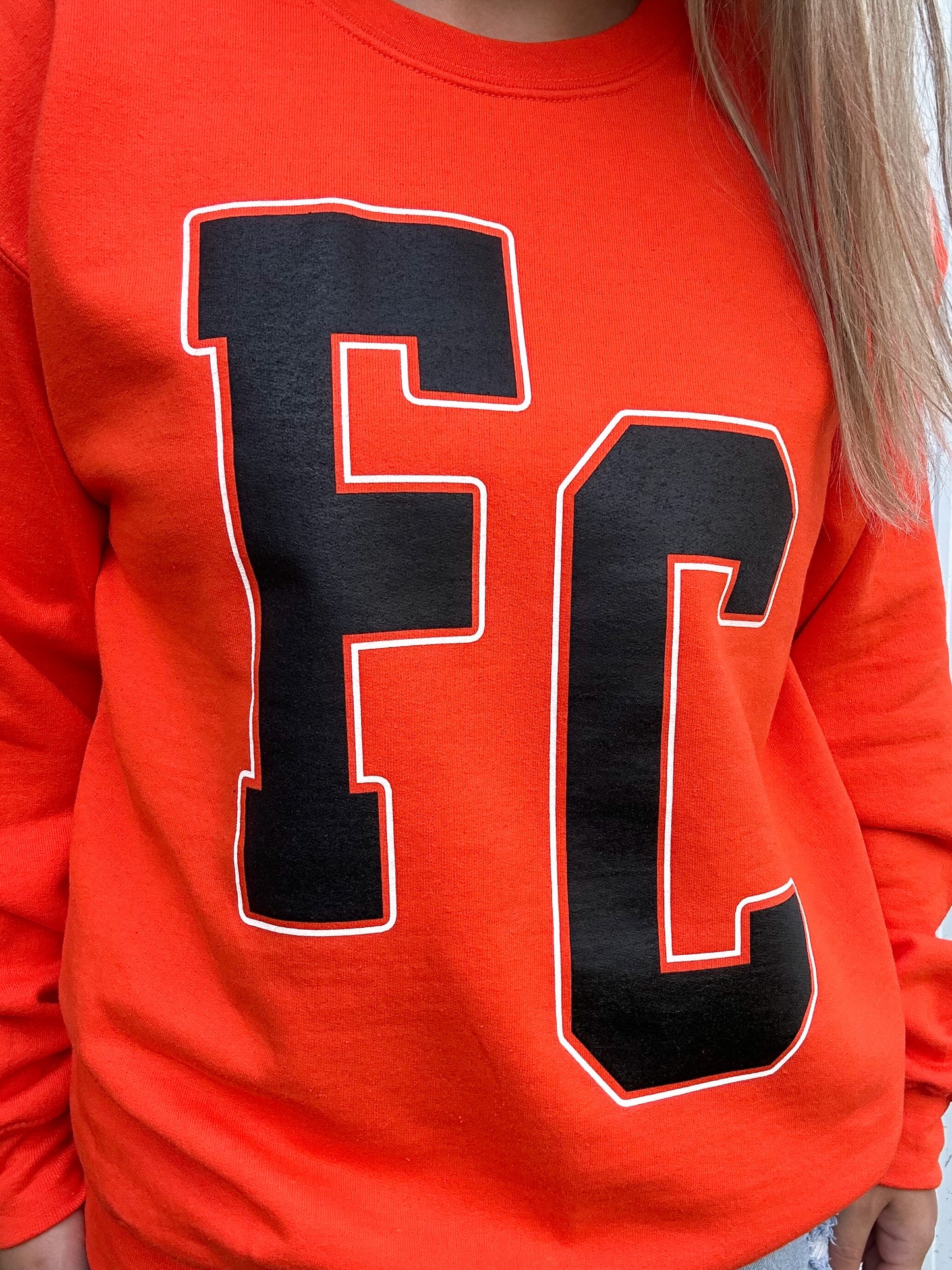 Orange FC Letter Crewneck Sweatshirt