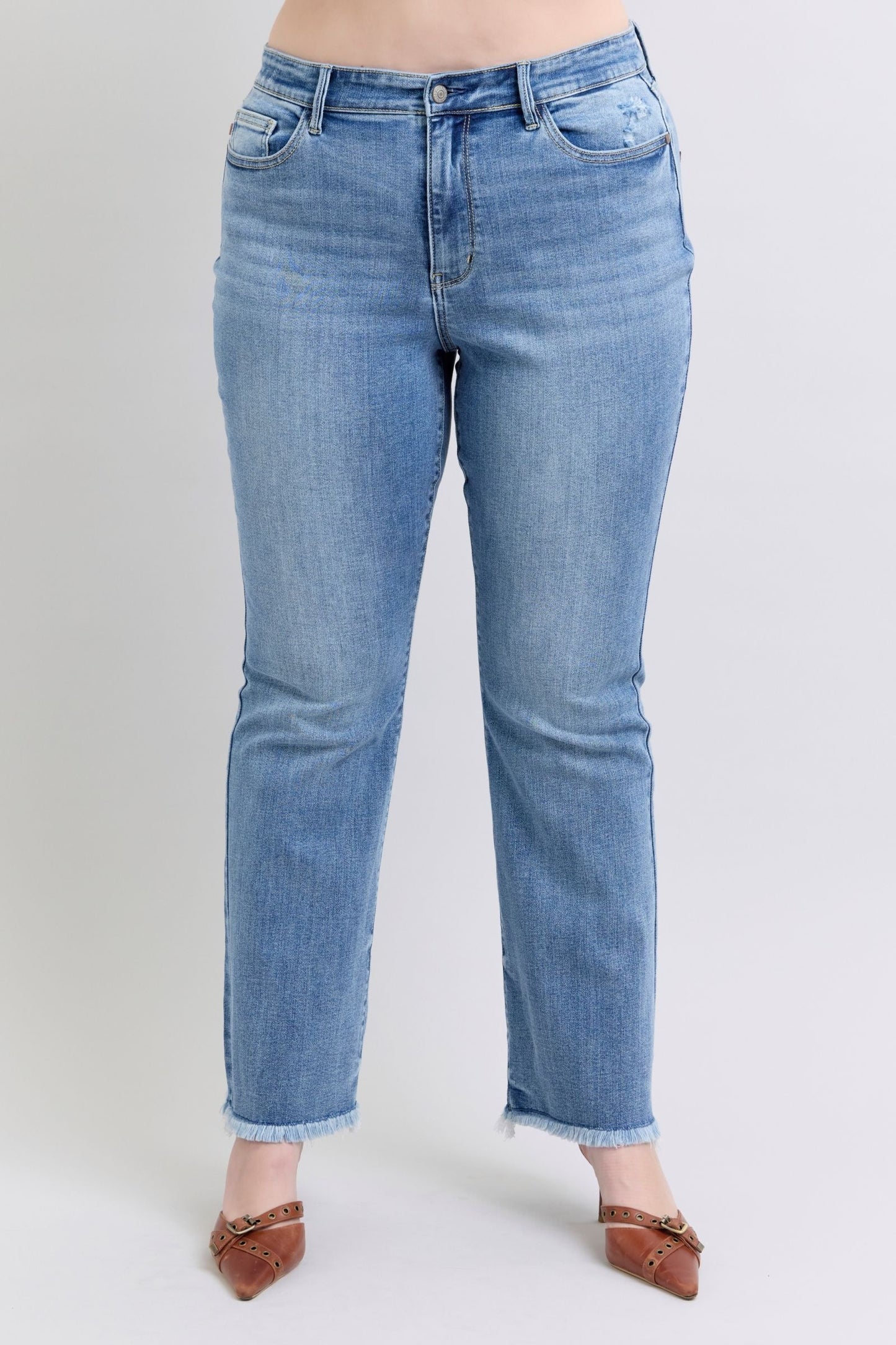Judy Blue High Waisted Bootcut with Fray Hem Jeans