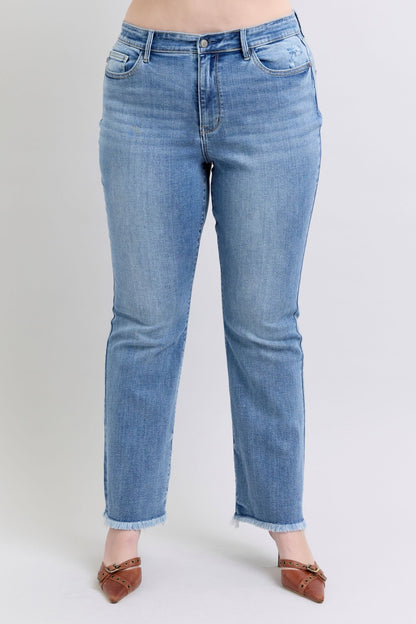 Judy Blue High Waisted Bootcut with Fray Hem Jeans