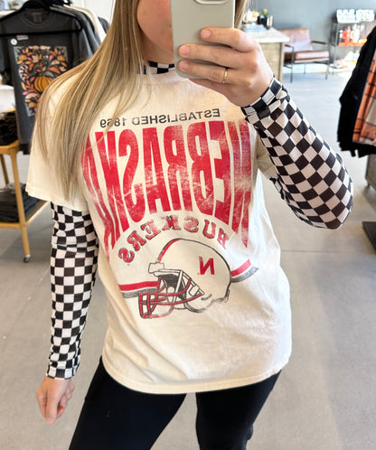 Checkered Mesh Long Sleeve Top