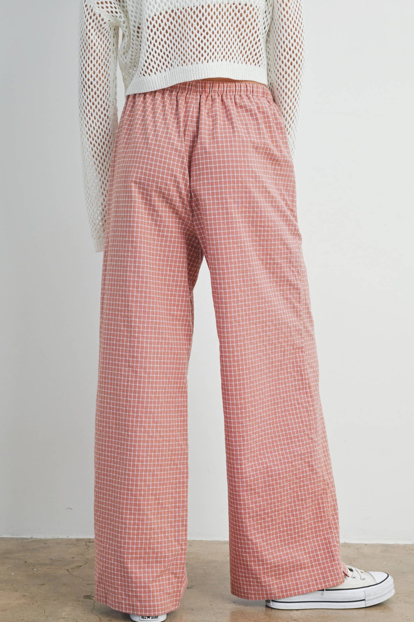Rose Drawstring Check Pants