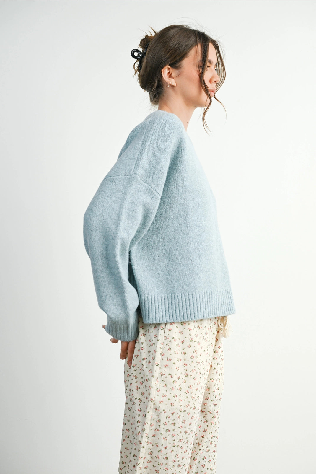 Blue Tie-Back Bow Sweater
