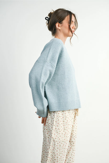Blue Tie-Back Bow Sweater