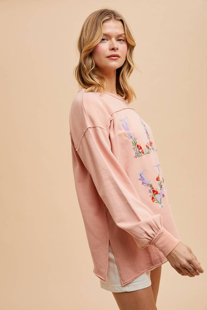 Oversized Love Embroidered Terry Pullover