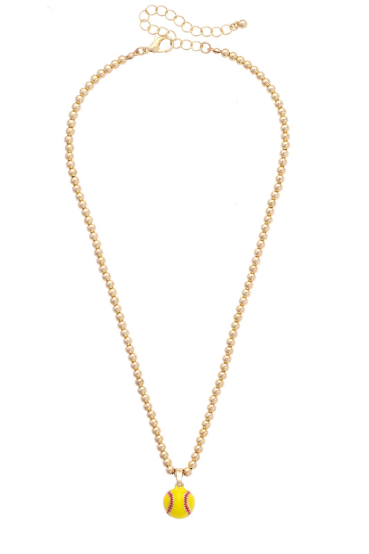 Softball Enamel Ball Bead Necklace
