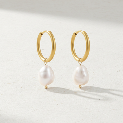 Pearl Charm Hoop Earrings