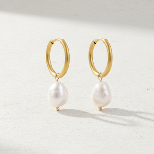 Pearl Charm Hoop Earrings