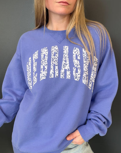 Blue Floral Applique Nebraska Sweatshirt