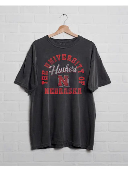 Nebraska Husker Charcoal Thrifted T-Shirt