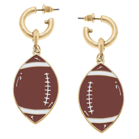 Enamel Football Drop Hoop Earrings