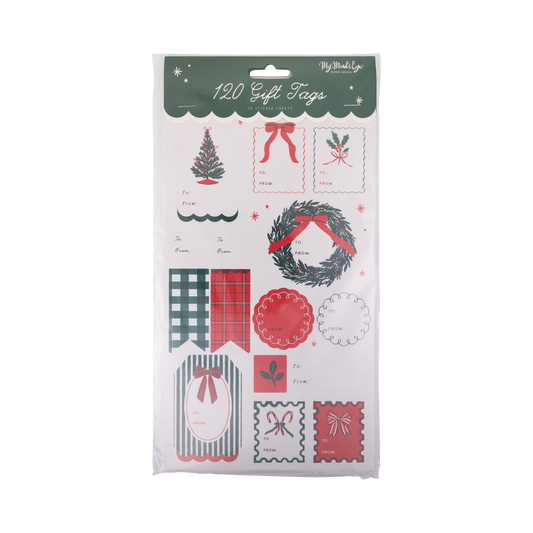 Vintage Santa, Bows & Plaid Christmas Sticker Gift Tags