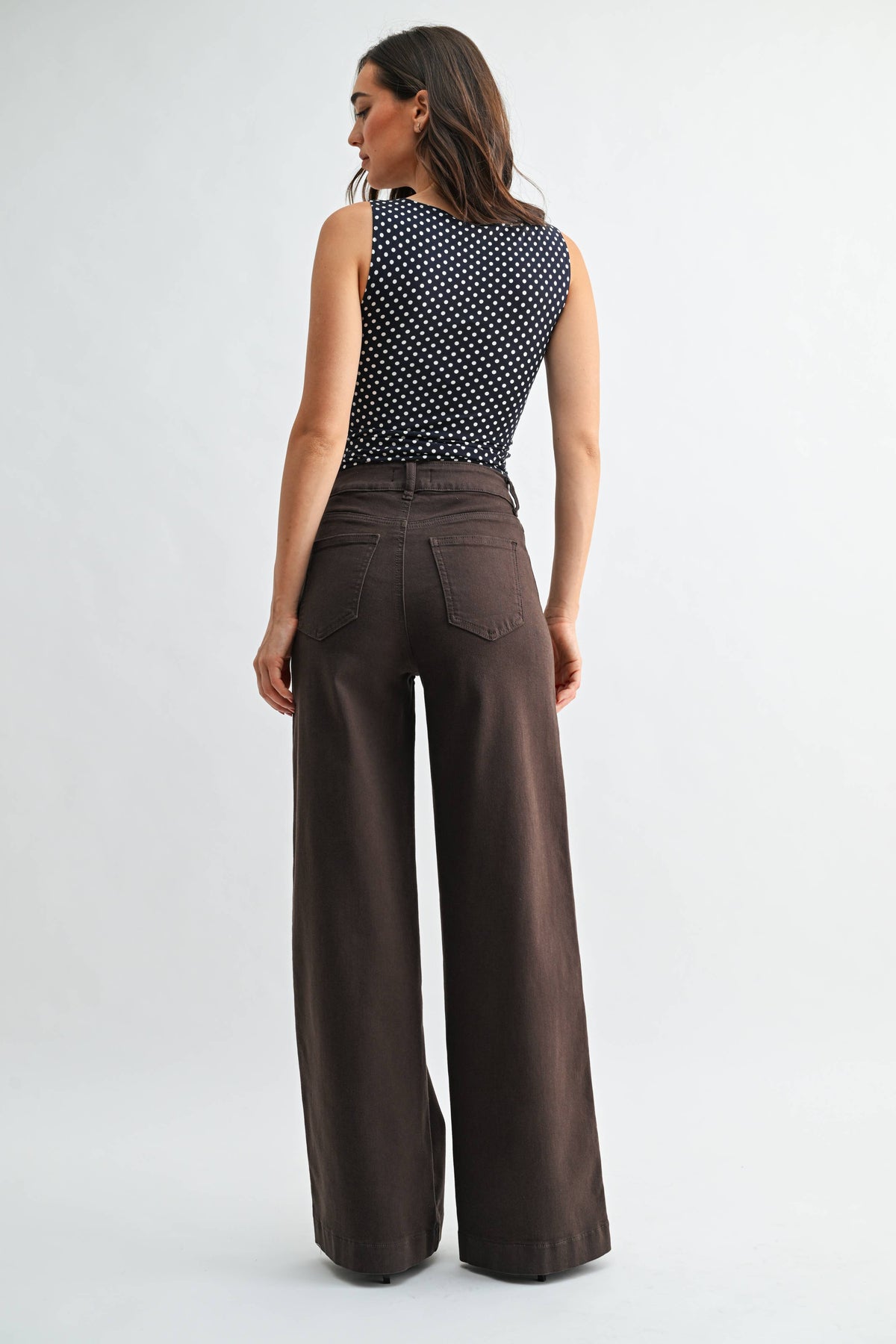 JBD Dark Brown High Rise Wide Leg Jeans