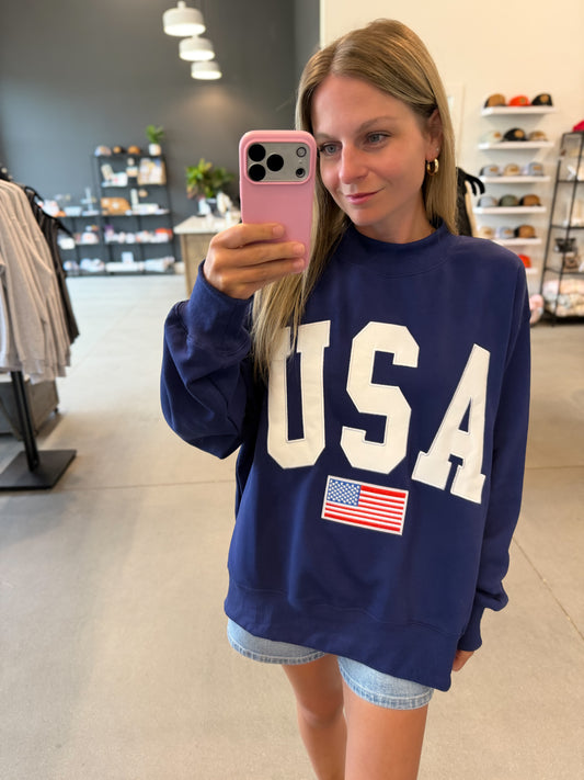 Navy USA Embroidered Mockneck Sweatshirt