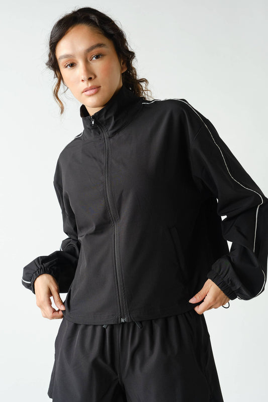 Black Active Jacket with Piping