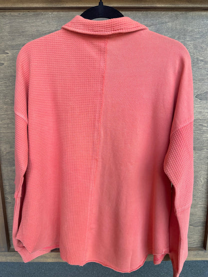 Red Garment Washed Waffle Knit Shirt Jacket