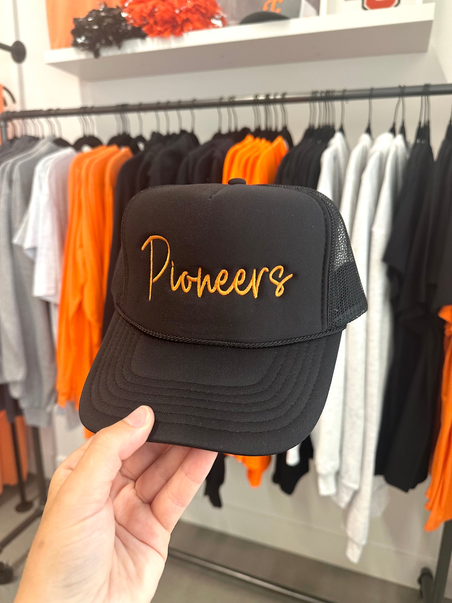 Pioneers Black Embroidered Foam Trucker Hat