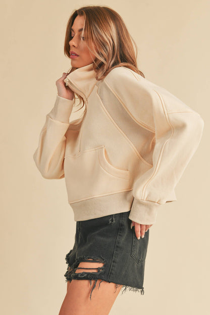 Cream Funnel Neck Half Zip