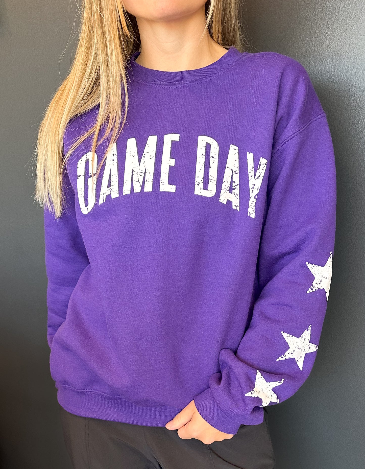 Purple Game Day Star Sleeves Sweatshirt