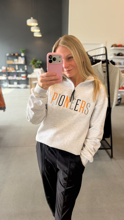 Pioneers Embroidered Grey Quarter Zip Sweatshirt