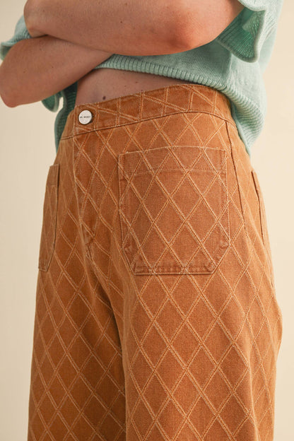 High Waist Diamond Texture Wide Leg Pants