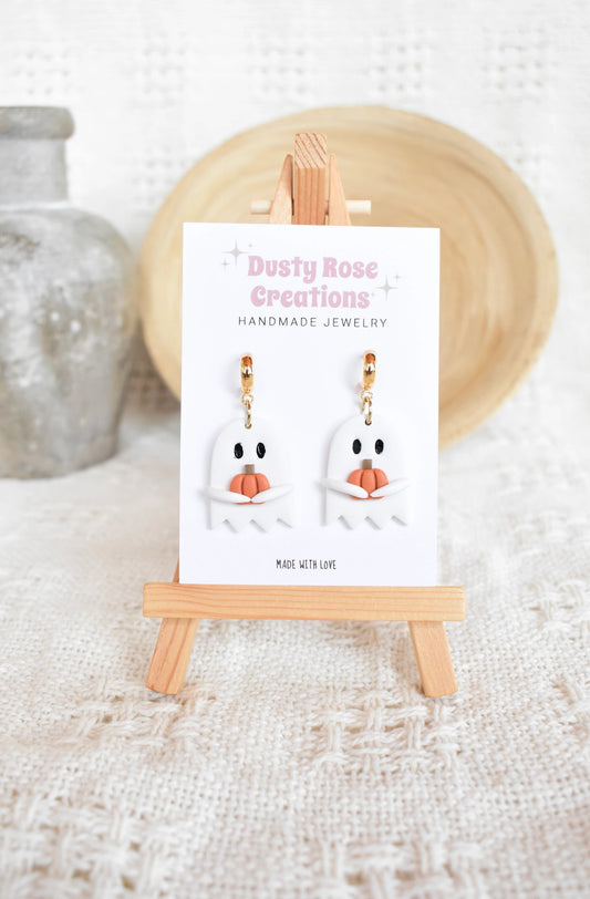 Ghost with Pumpkin Clay Earrings