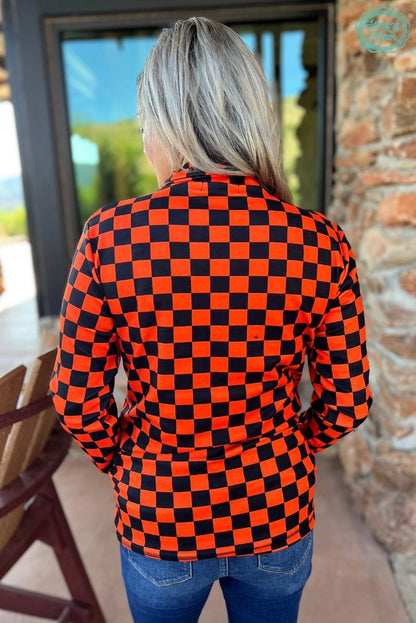 Unisex Orange & Black Checkered Quarter-Zip Pullover