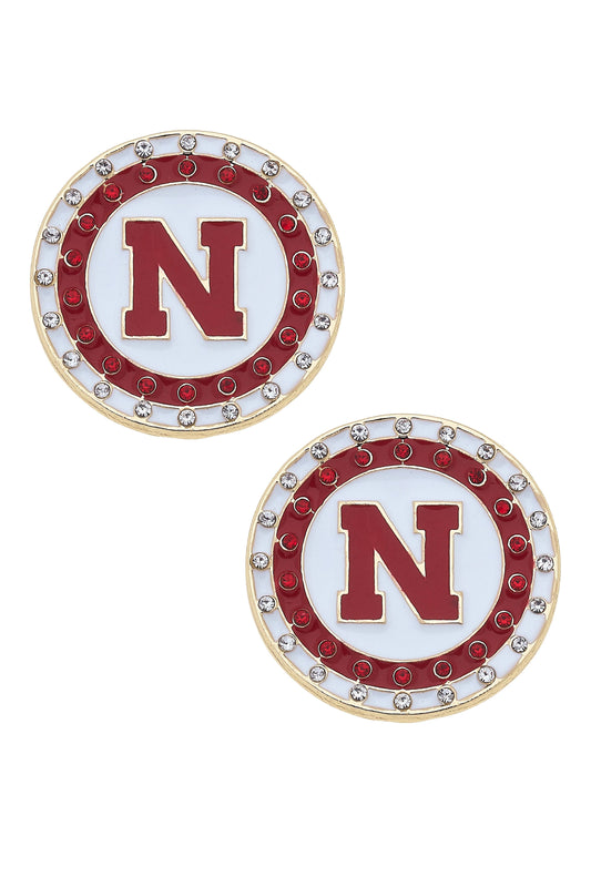 Nebraska Huskers Pave Disc Stud Earrings