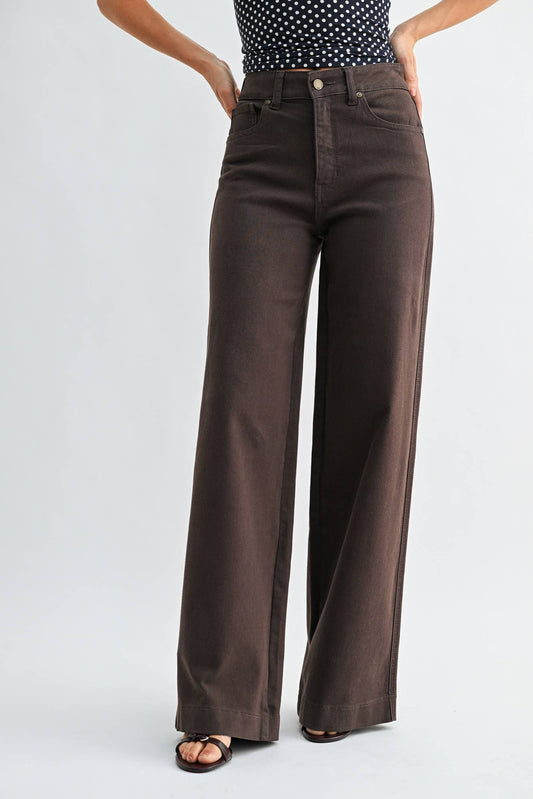 JBD Dark Brown High Rise Wide Leg Jeans