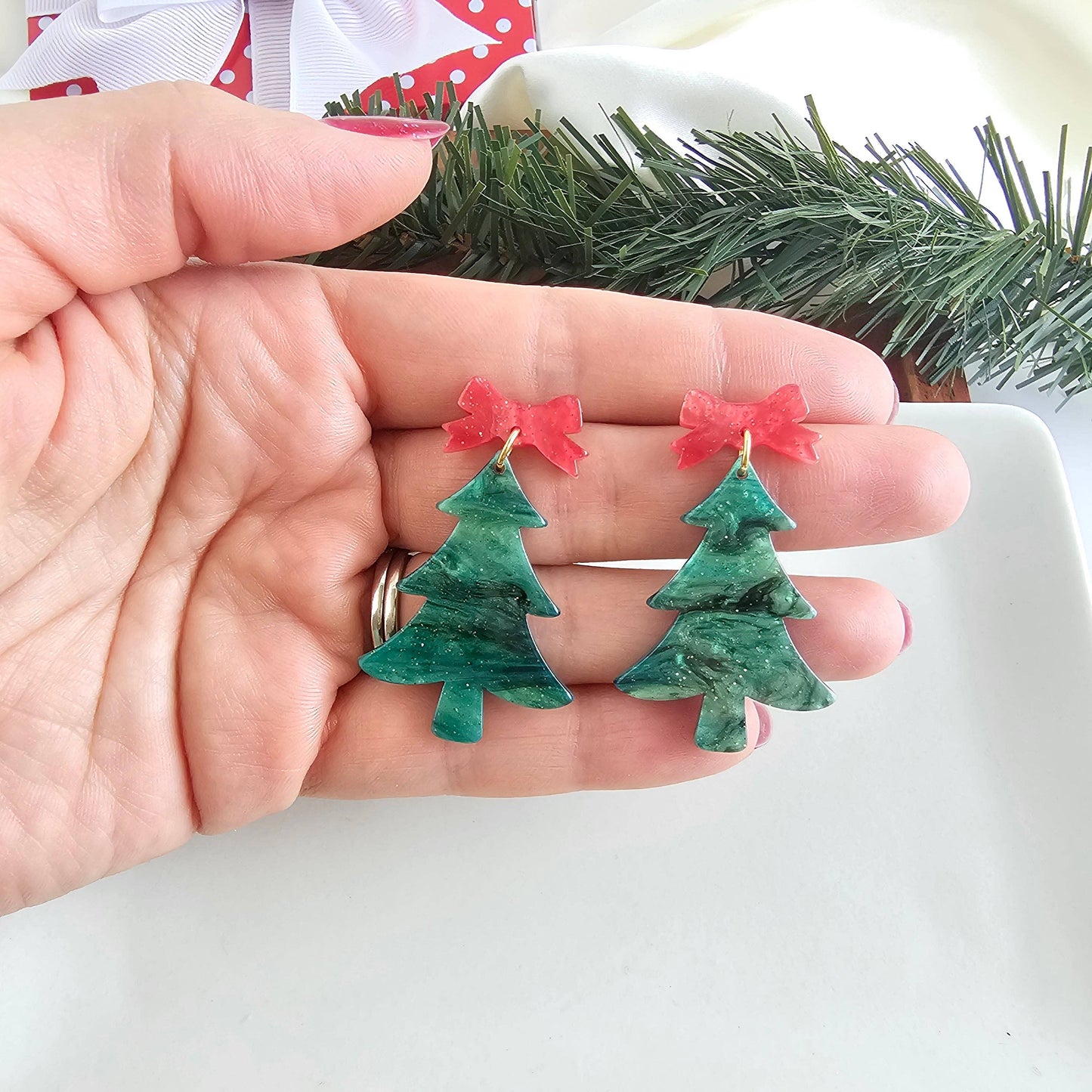Bow Christmas Tree Earrings