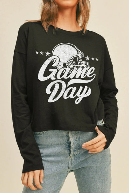 Game Day Helmet Long Sleeve Cropped T-Shirt