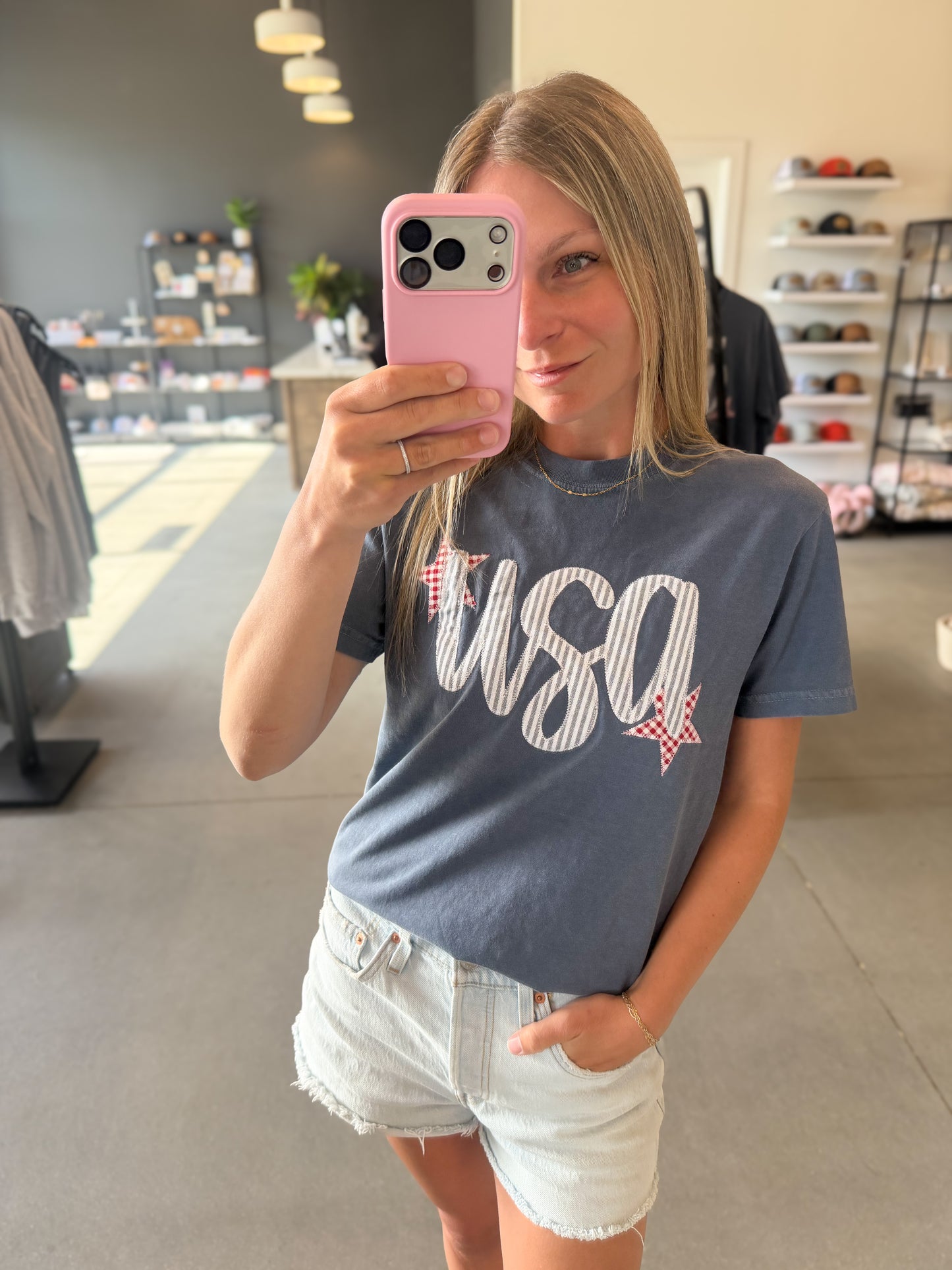 USA Patchwork Applique T-Shirt