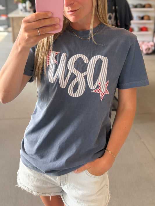 USA Patchwork Applique T-Shirt