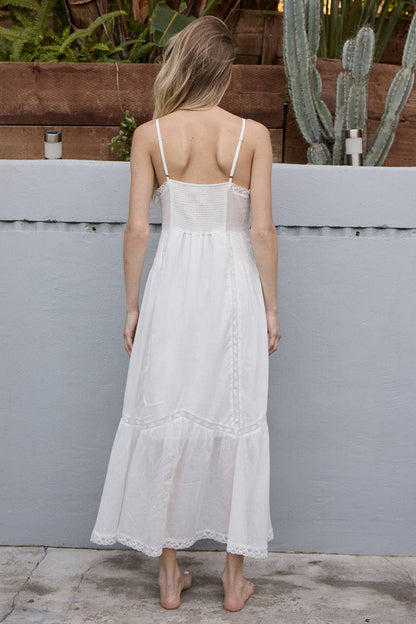 Lace Trim Button-Down Maxi Dress