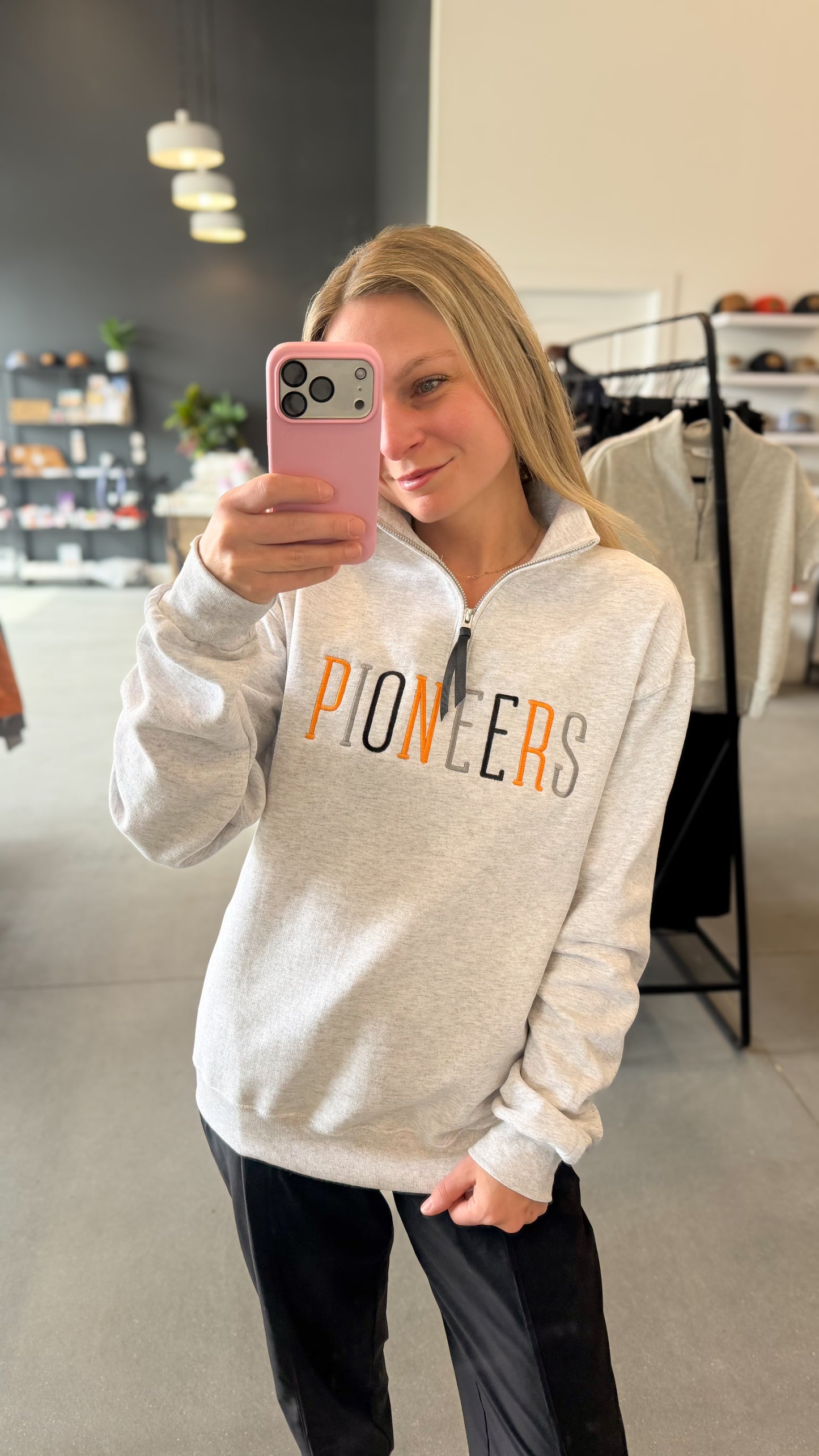 Pioneers Embroidered Grey Quarter Zip Sweatshirt