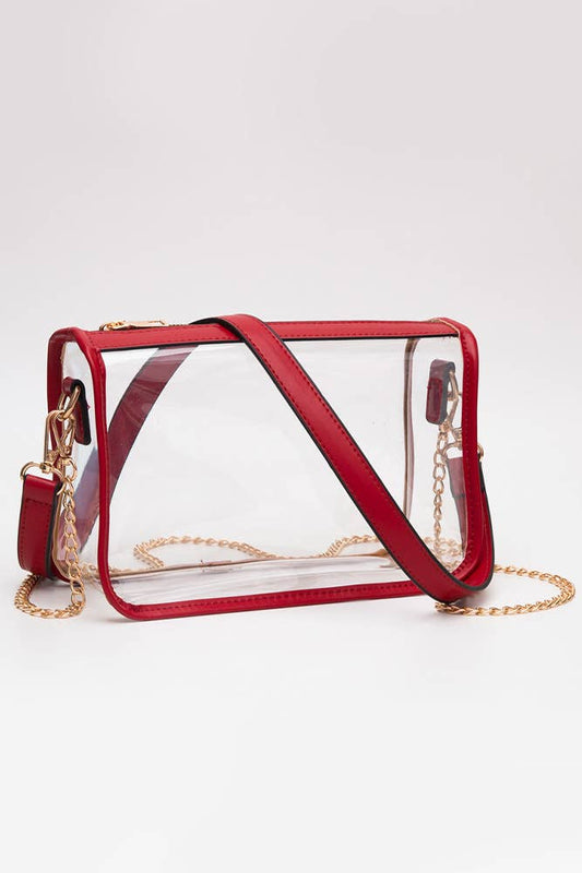 Clear Rectangle Stadium Crossbody Bag: Red
